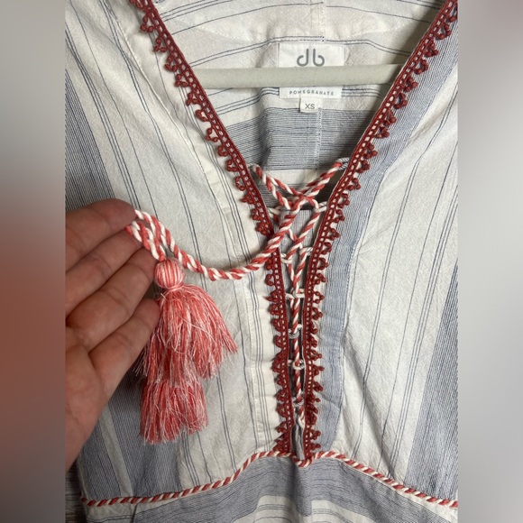 Pomegranate dress Sz XS blue white stripe w/tassel pockets. EUC - Picture 3 of 7